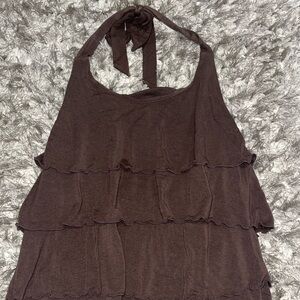 Vintage ANA brown ruffled y2k top size medium